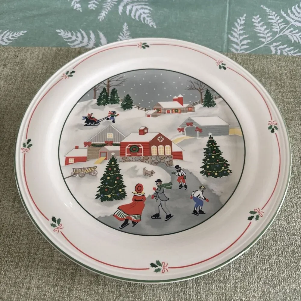 Vintage Sango Silent Night Christmas Teacup w. Saucer 1980s Holiday Ice Skate